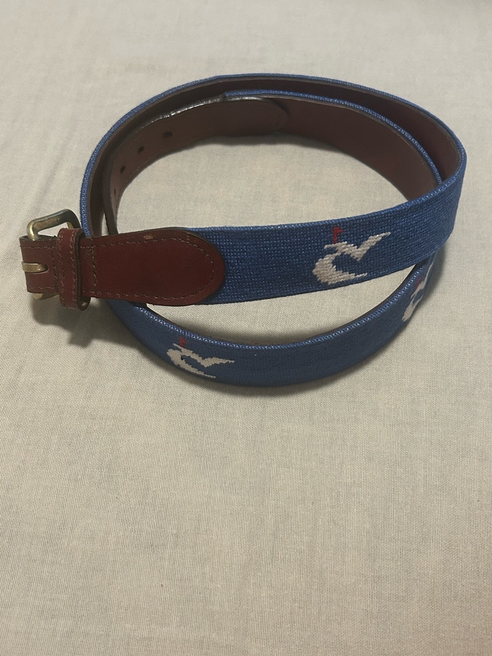 Smathers & Branson Caves Valley Golf Club Needlepoint Belt Maryland Blue Size 40